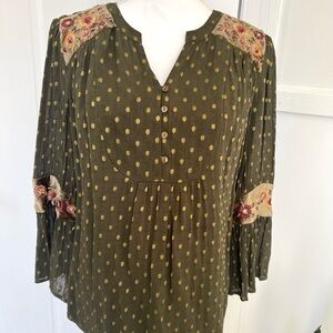 Embroidered Olive Green and Gold Women's Top
